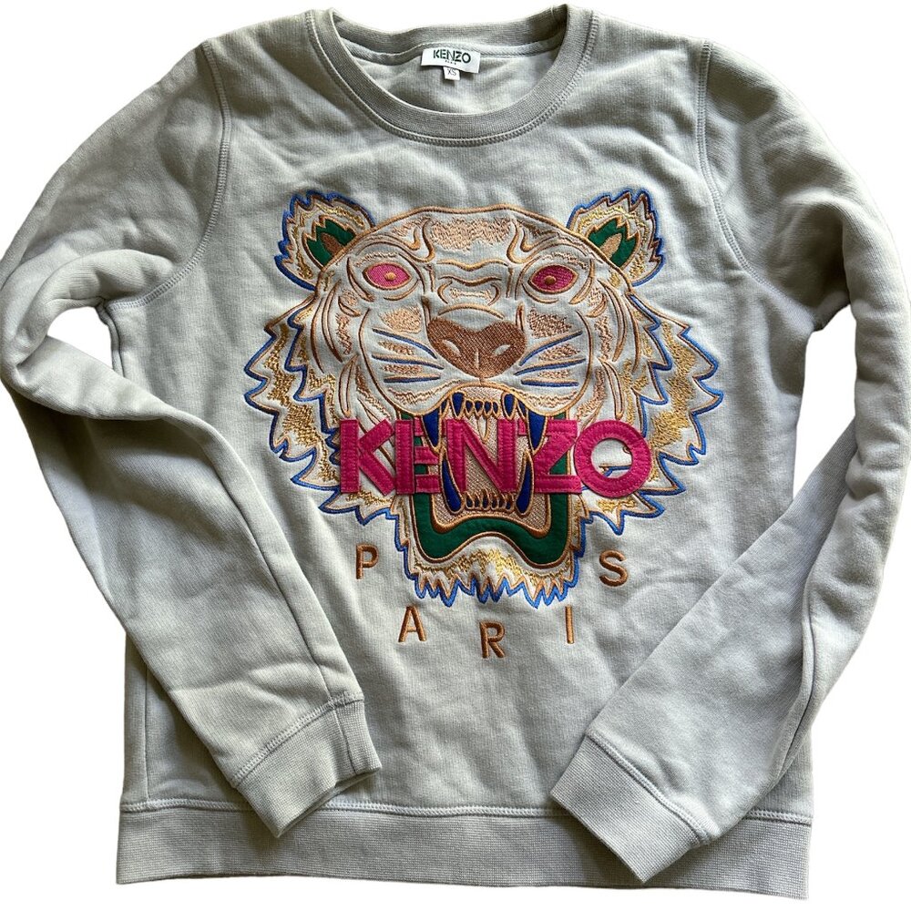 Vintage 'KENZO‎ LUCKY TIGER' EMBROIDERED OVERSIZED GENDERLESS SWEATSHIRT - XS